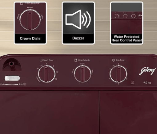Godrej 9 Kg 5 Star Active Soak Technology Semi-Automatic Top Load Washing Machine (WS EDGEPRO 90 5.0 PPB3 WNRD, Wine Red, With Rain Shower Spin) - Image 3